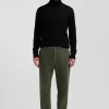 Modern khaki stretch cotton elastic waist trousers