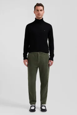 Modern khaki stretch cotton elastic waist trousers