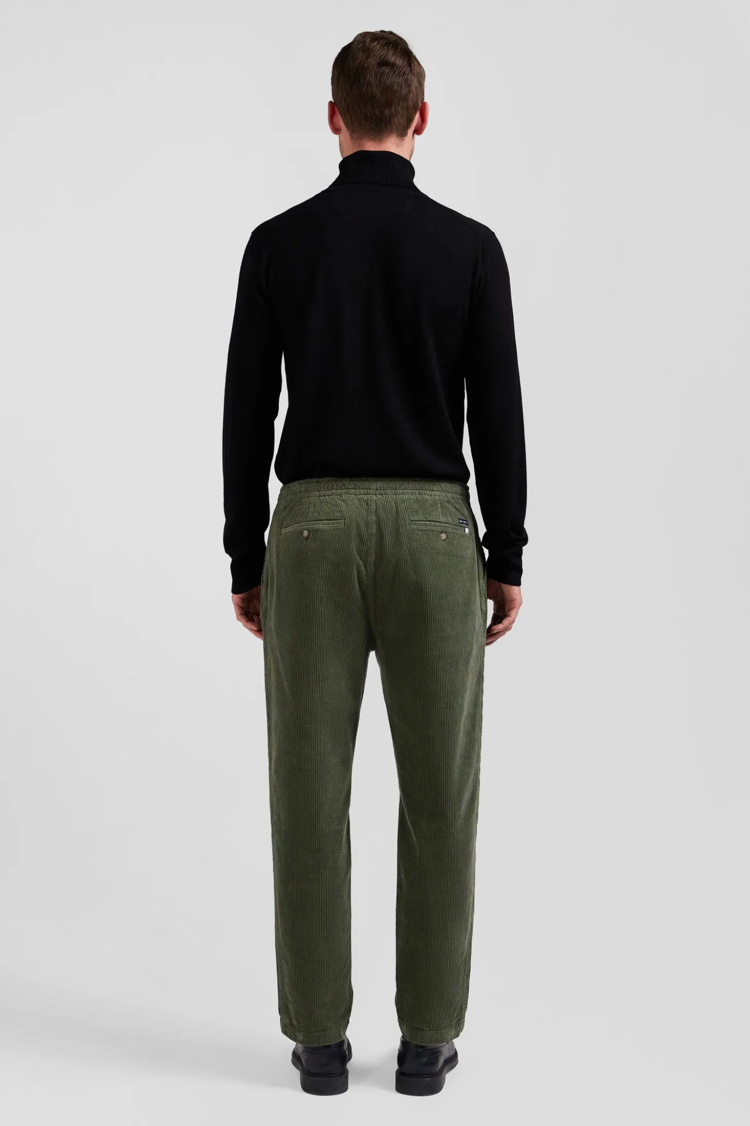 Modern khaki stretch cotton elastic waist trousers