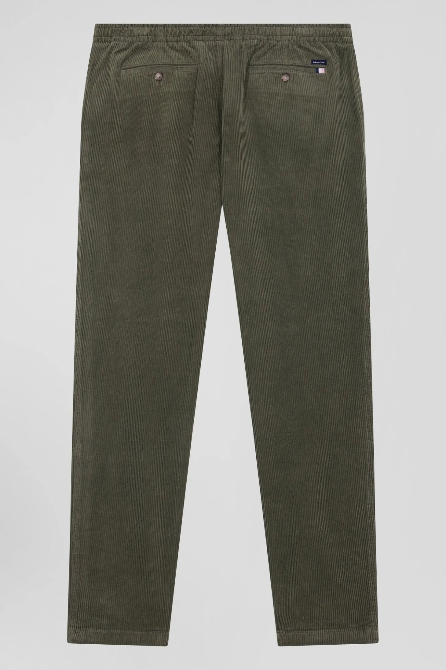 Modern khaki stretch cotton elastic waist trousers