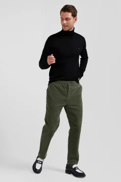 Modern khaki stretch cotton elastic waist trousers