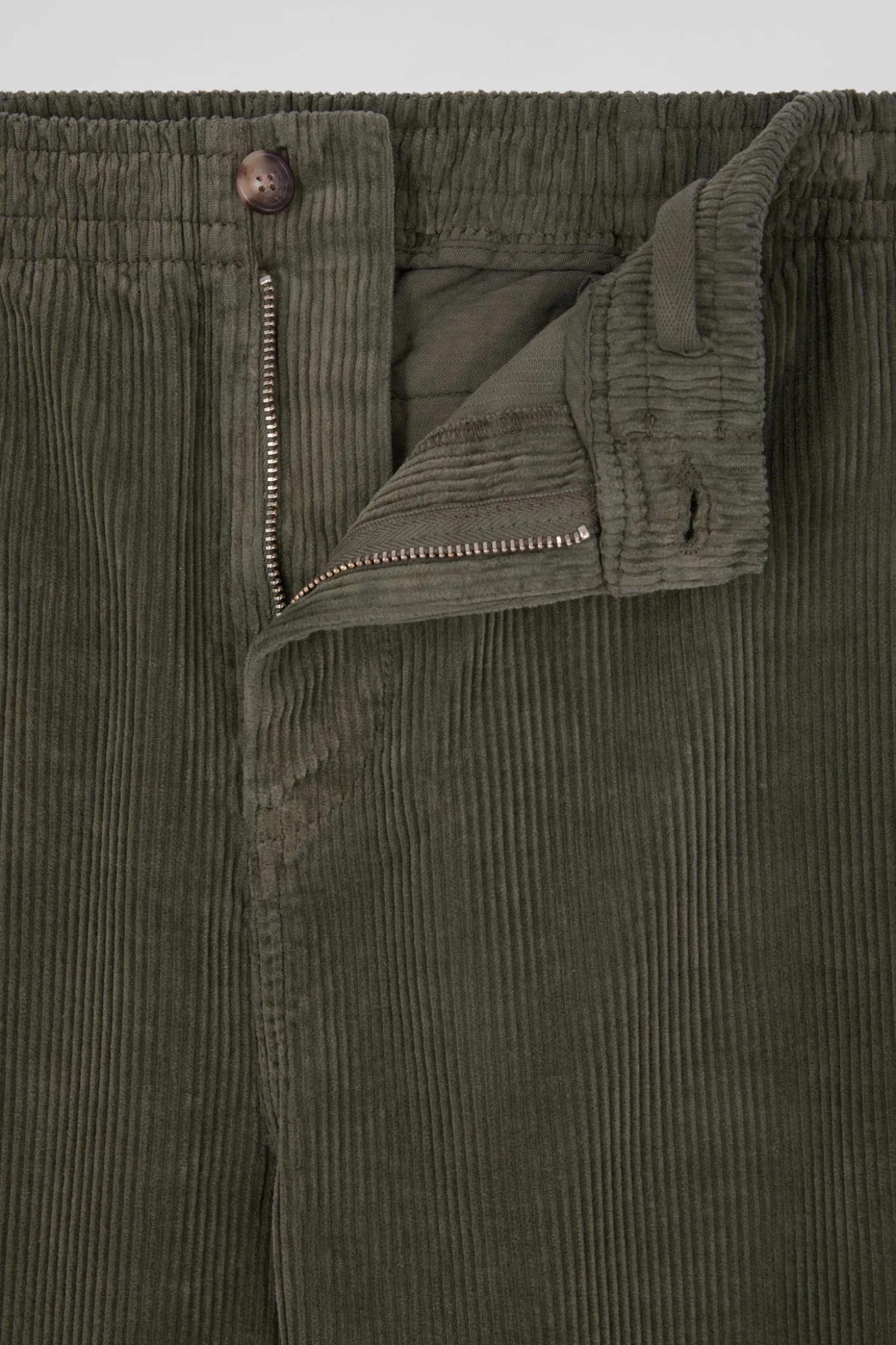 Modern khaki stretch cotton elastic waist trousers