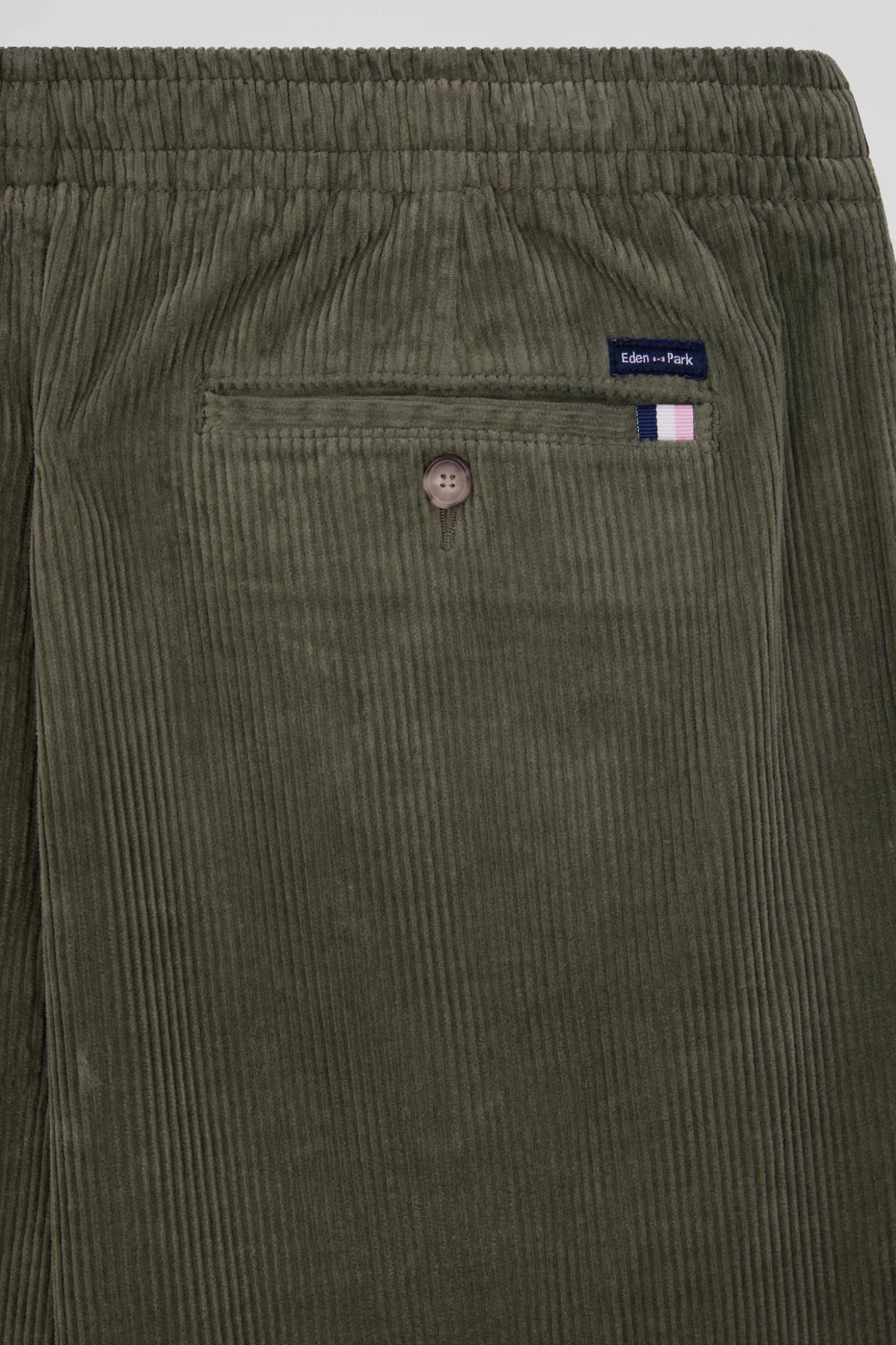 Modern khaki stretch cotton elastic waist trousers