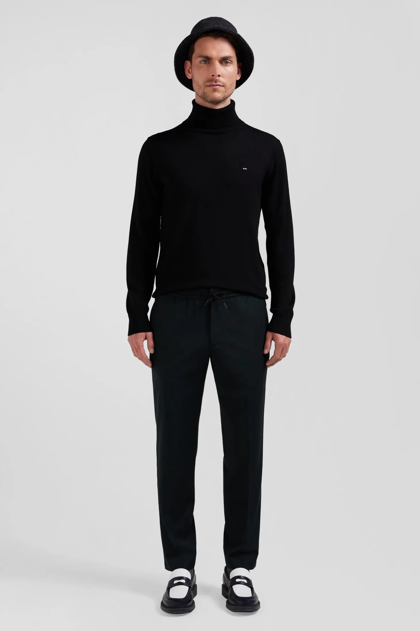 Modern khaki stretch wool elastic waist trousers