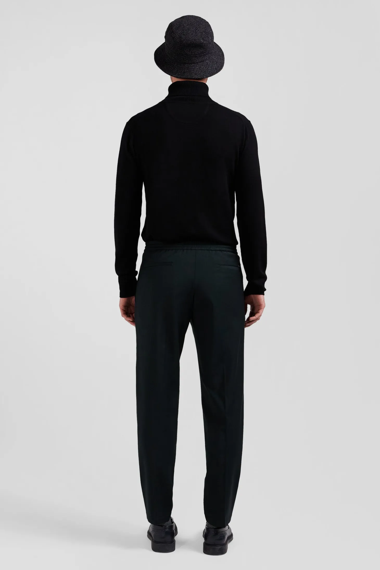 Modern khaki stretch wool elastic waist trousers