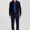 Modern navy blue blended wool elastic waist trousers