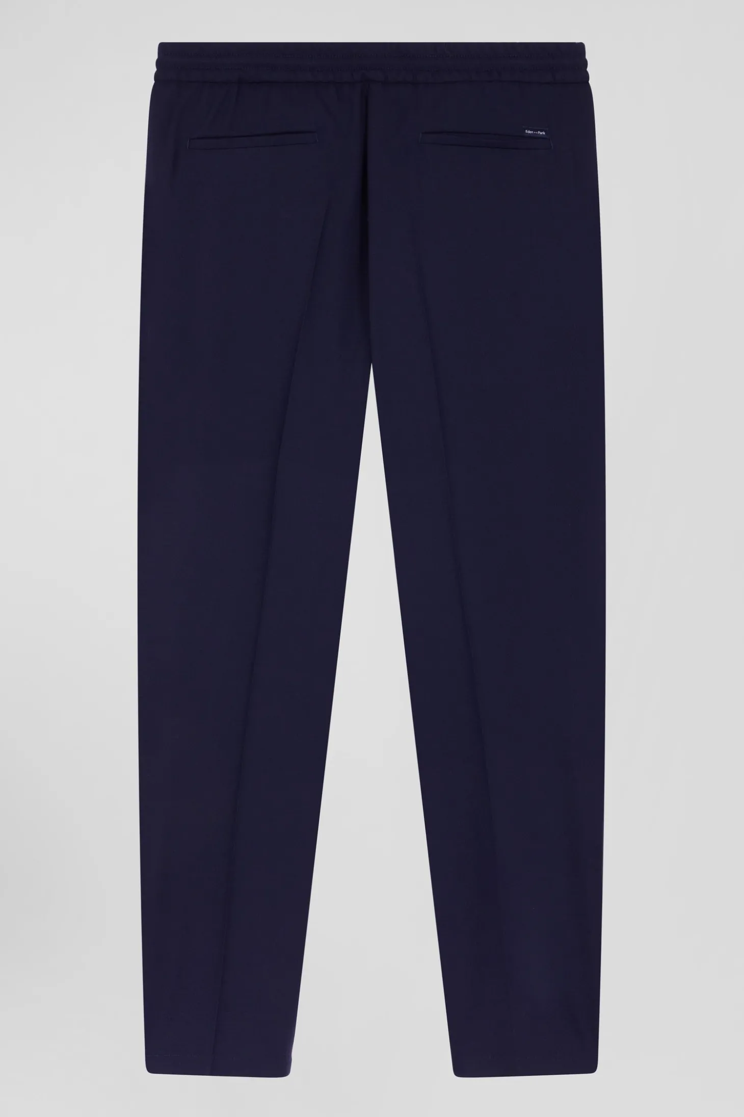 Modern navy blue blended wool elastic waist trousers