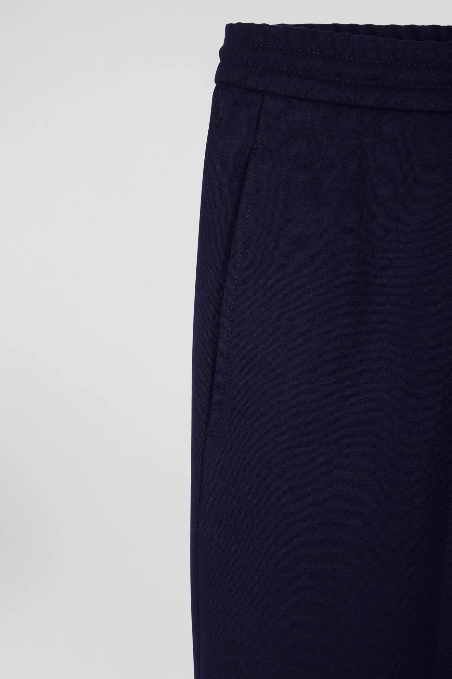 Modern navy blue blended wool elastic waist trousers