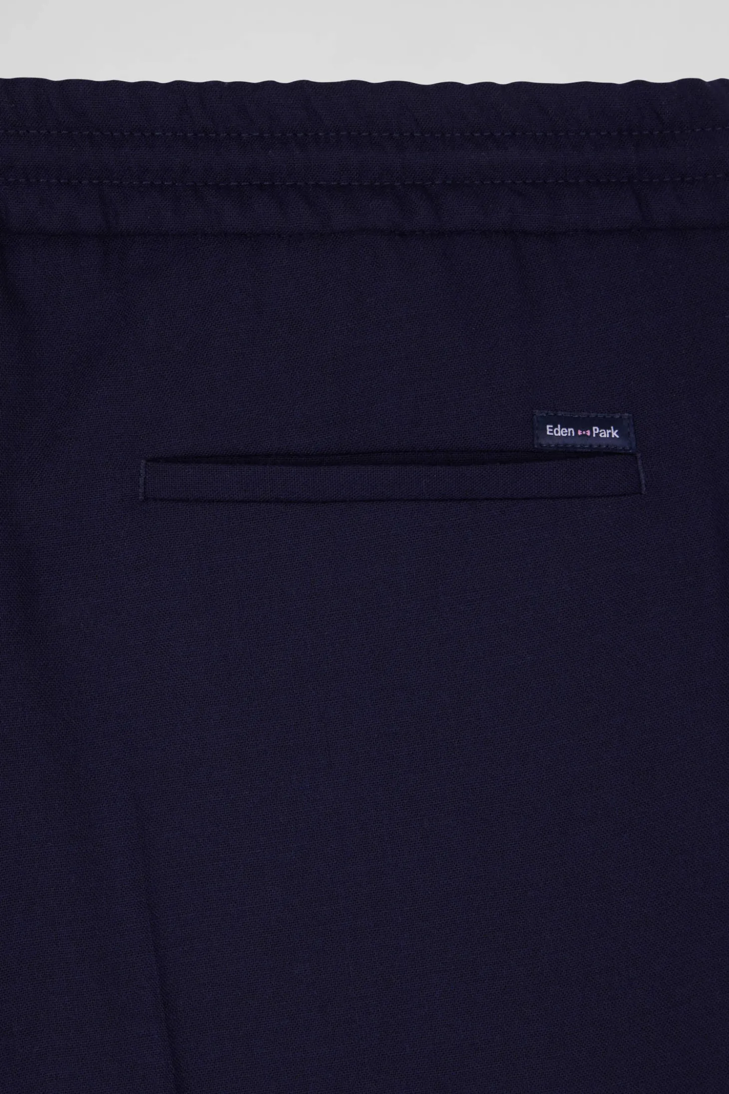Modern navy blue blended wool elastic waist trousers