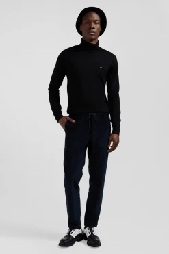 Modern navy blue elastic waist corduroy trousers