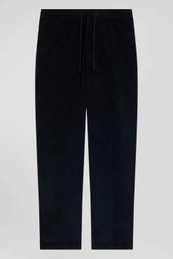 Modern navy blue elastic waist corduroy trousers