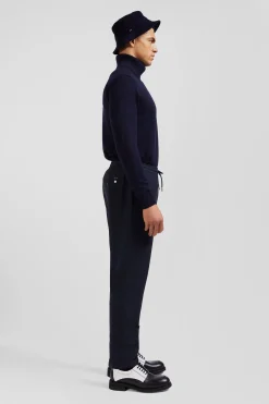 Modern navy blue elastic waist trousers