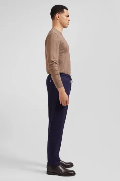 Modern navy blue elastic waist trousers