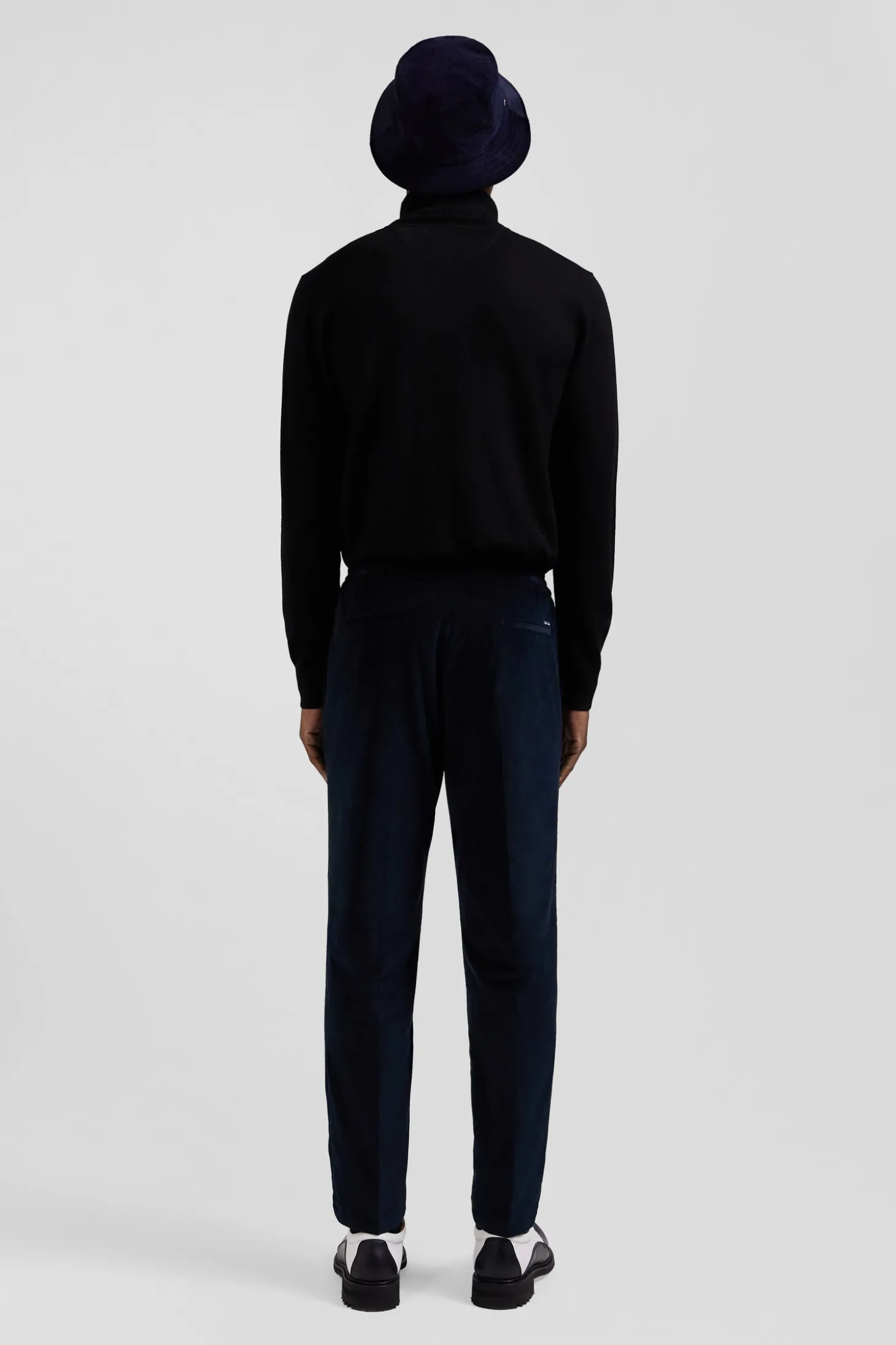 Modern navy blue elastic waist corduroy trousers