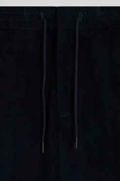 Modern navy blue elastic waist corduroy trousers