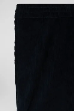 Modern navy blue elastic waist corduroy trousers