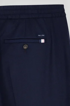 Modern navy blue elastic waist trousers