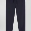 Modern navy blue stretch cotton elastic waist trousers