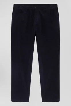 Modern navy blue stretch cotton elastic waist trousers