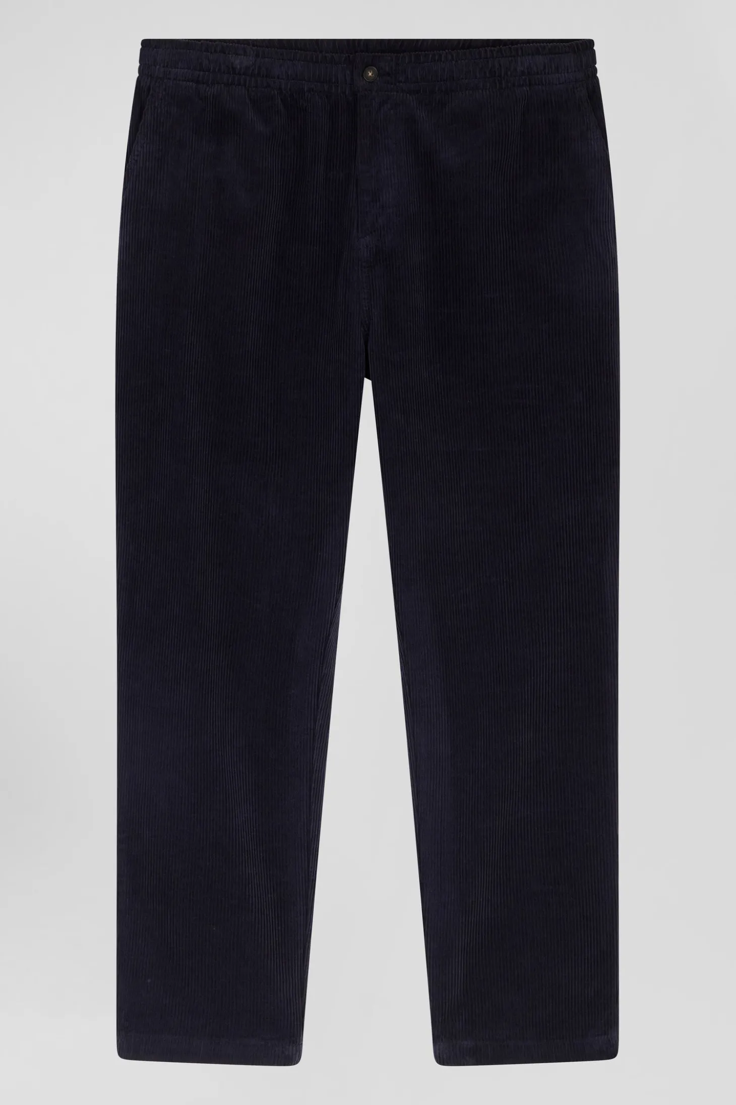 Modern navy blue stretch cotton elastic waist trousers