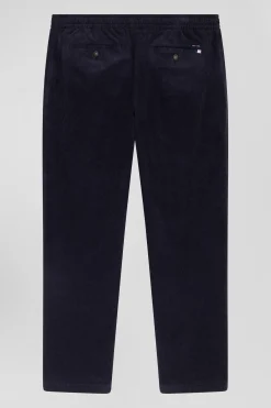 Modern navy blue stretch cotton elastic waist trousers
