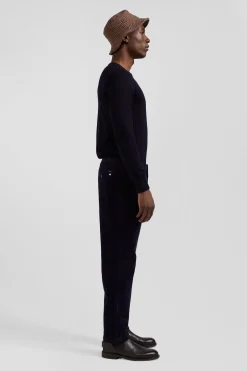 Modern navy blue stretch cotton elastic waist trousers