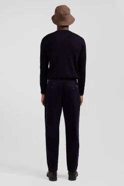 Modern navy blue stretch cotton elastic waist trousers