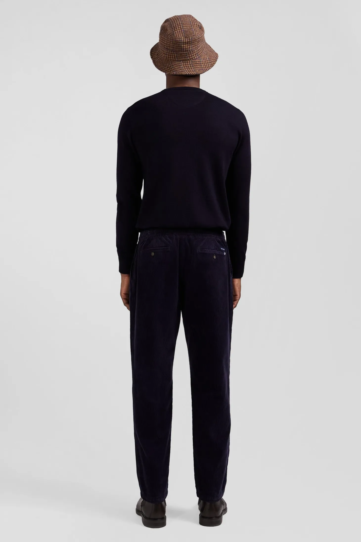 Modern navy blue stretch cotton elastic waist trousers