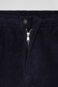 Modern navy blue stretch cotton elastic waist trousers