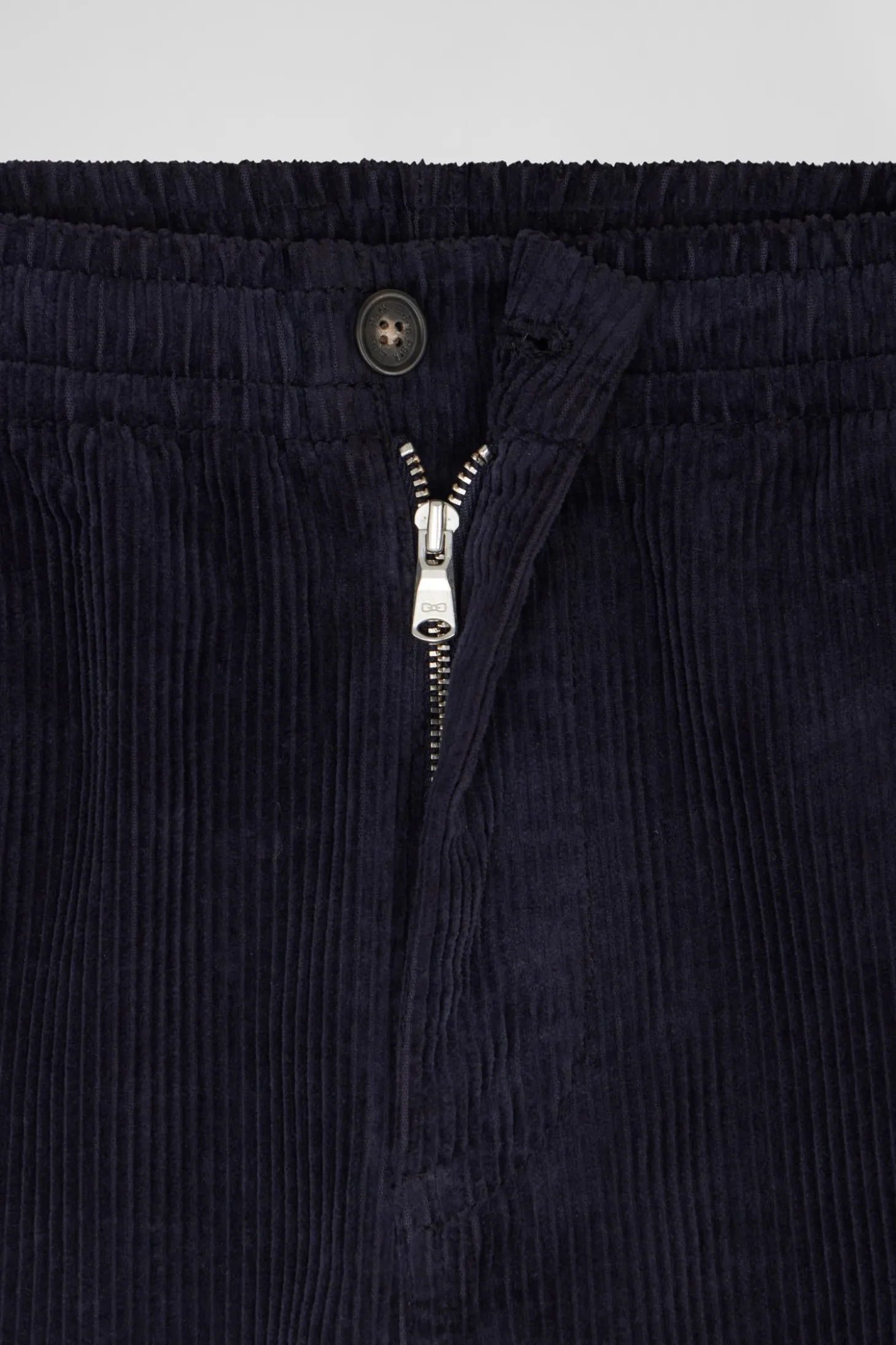 Modern navy blue stretch cotton elastic waist trousers