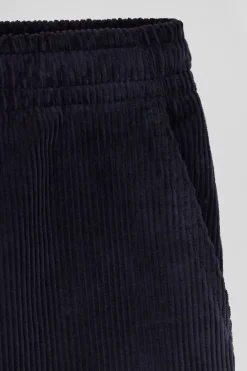 Modern navy blue stretch cotton elastic waist trousers
