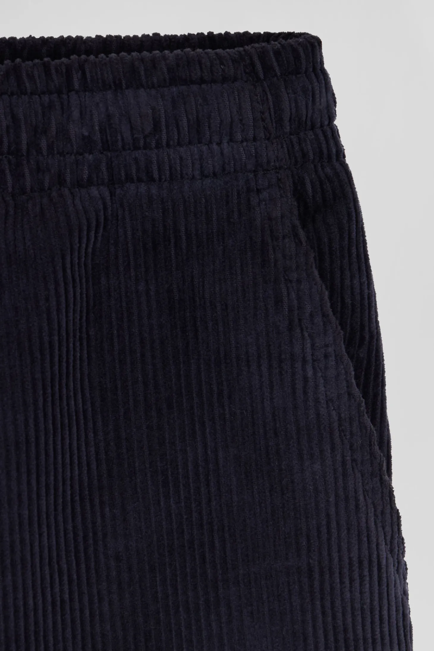 Modern navy blue stretch cotton elastic waist trousers