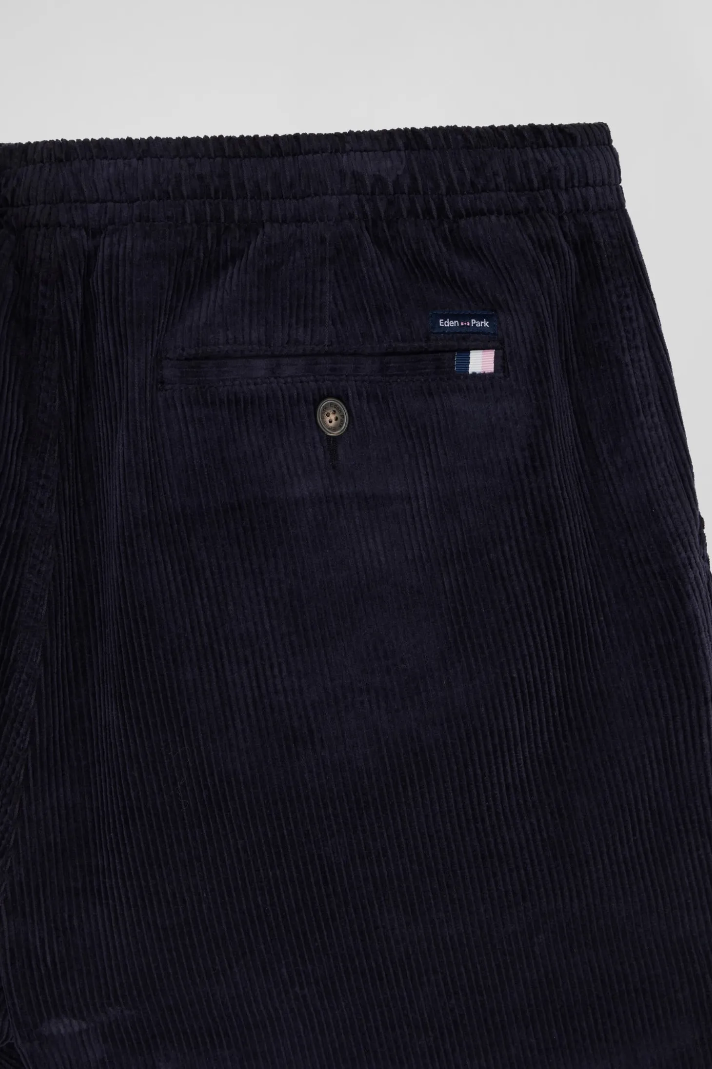 Modern navy blue stretch cotton elastic waist trousers