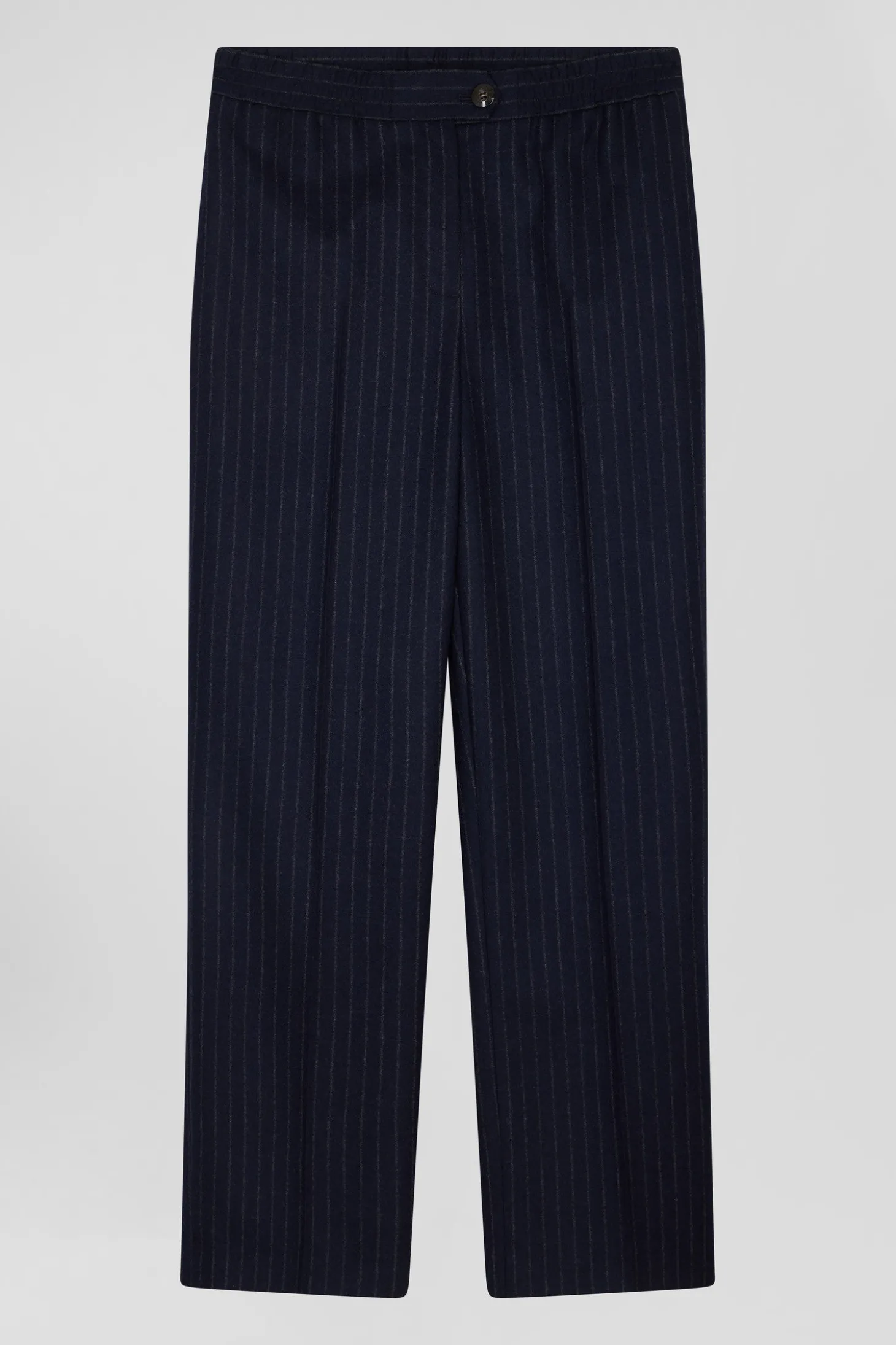 Modern navy blue striped wool trousers