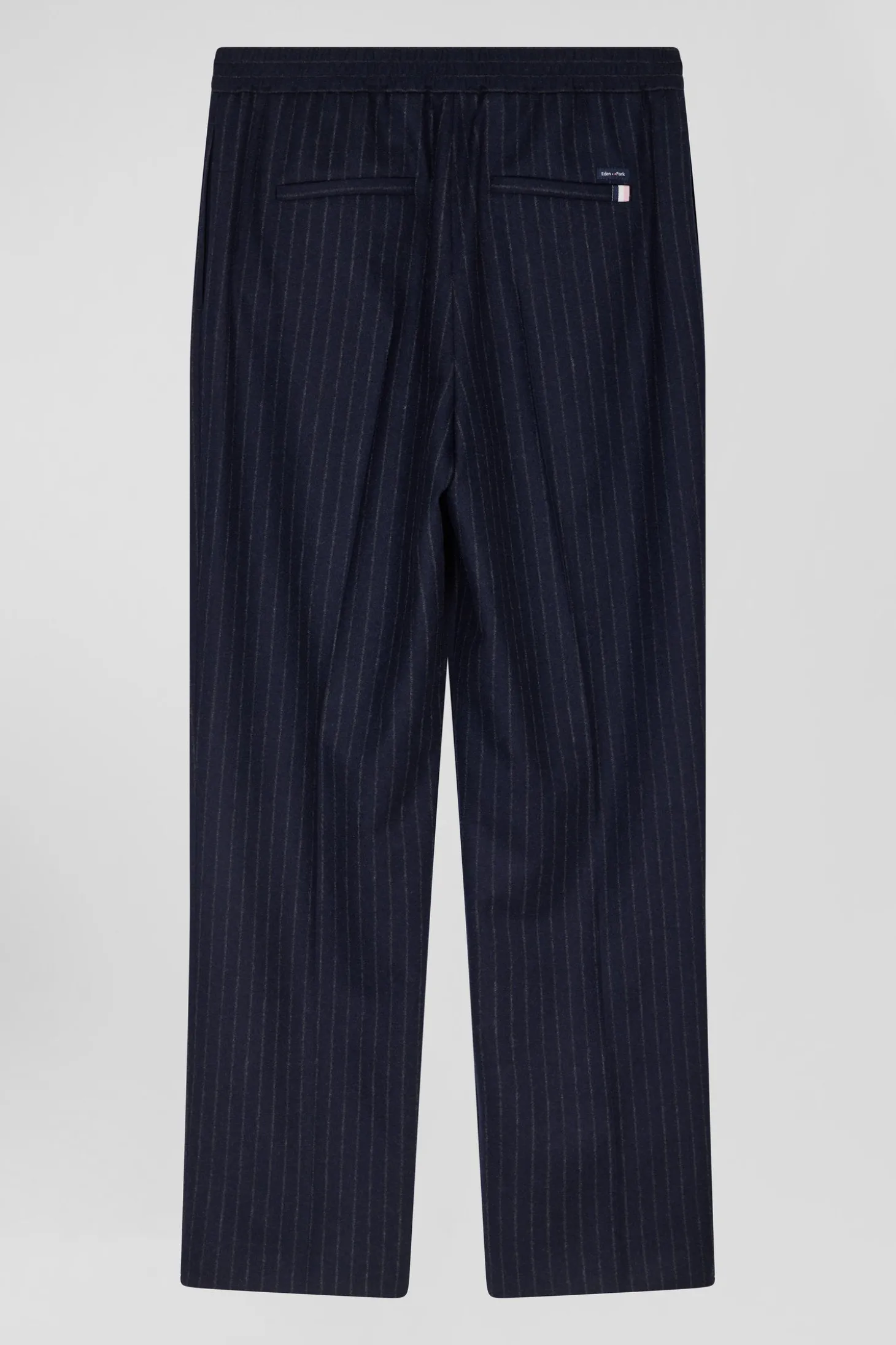Modern navy blue striped wool trousers