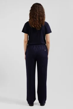 Modern navy blue striped wool trousers