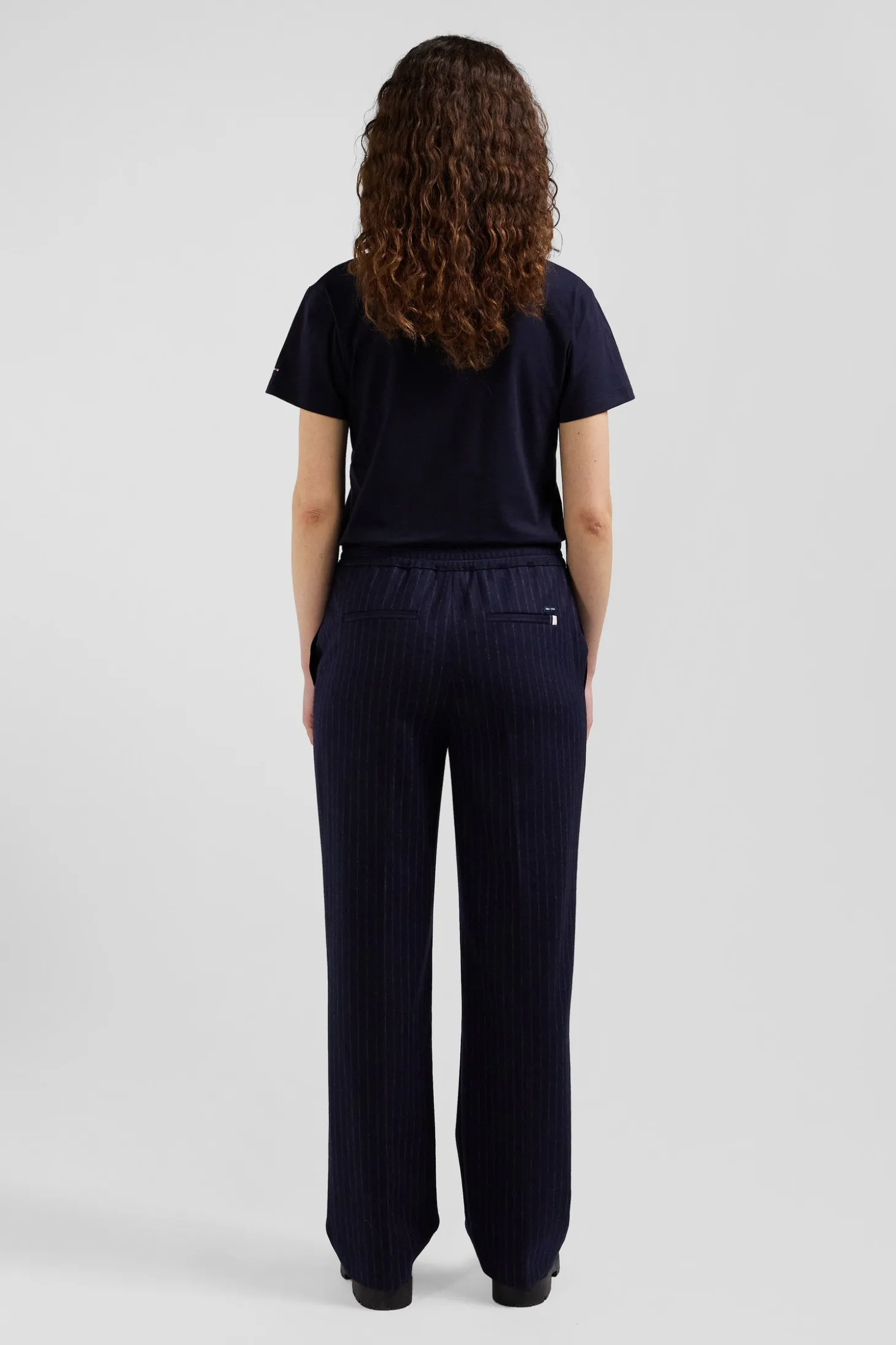 Modern navy blue striped wool trousers