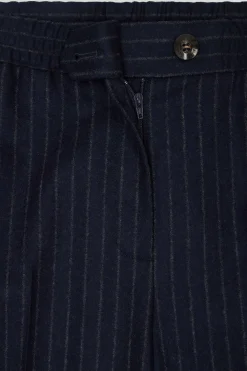 Modern navy blue striped wool trousers