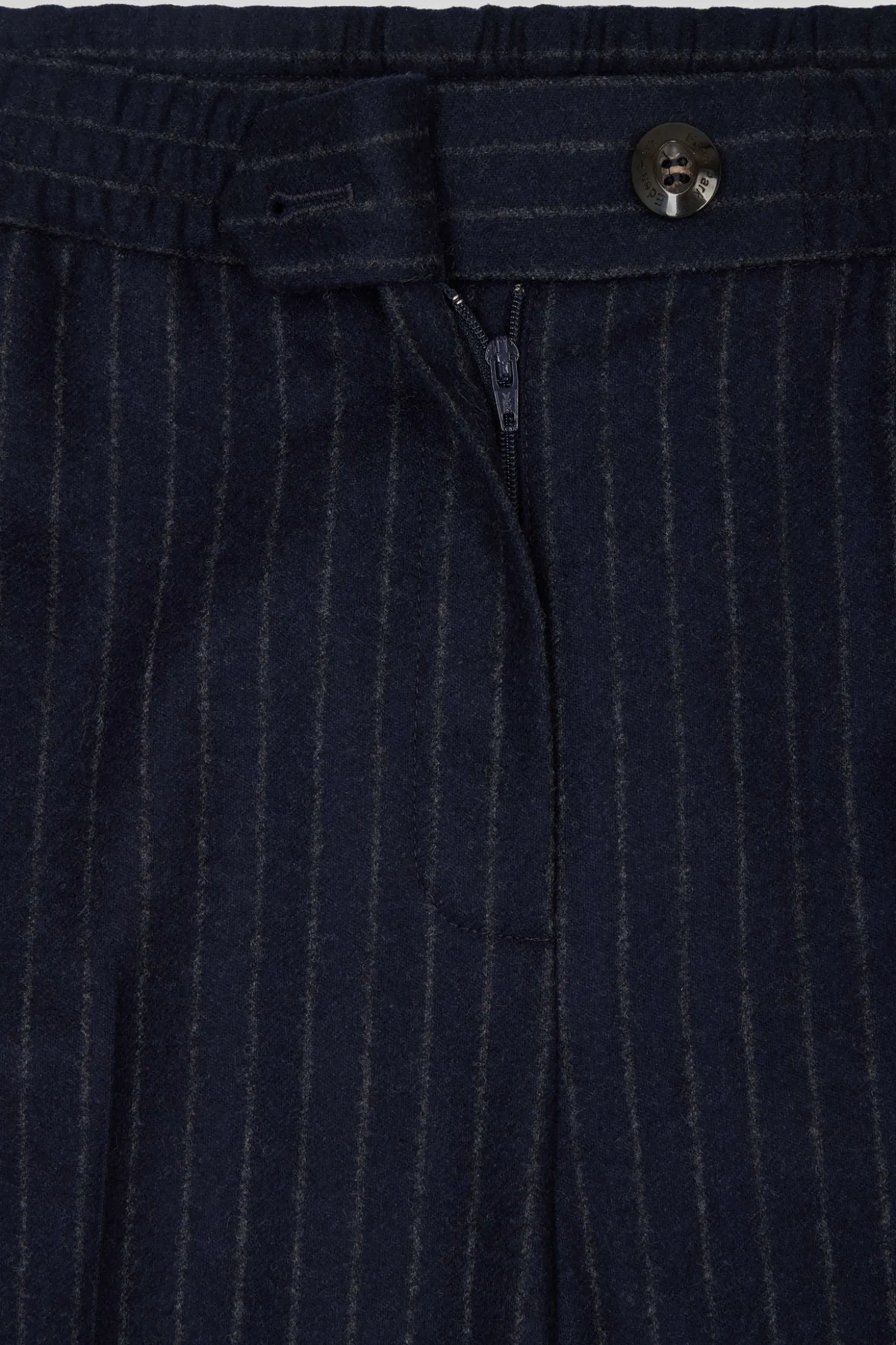 Modern navy blue striped wool trousers
