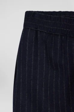 Modern navy blue striped wool trousers