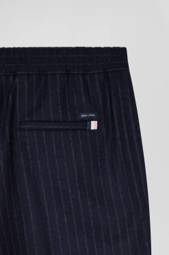 Modern navy blue striped wool trousers