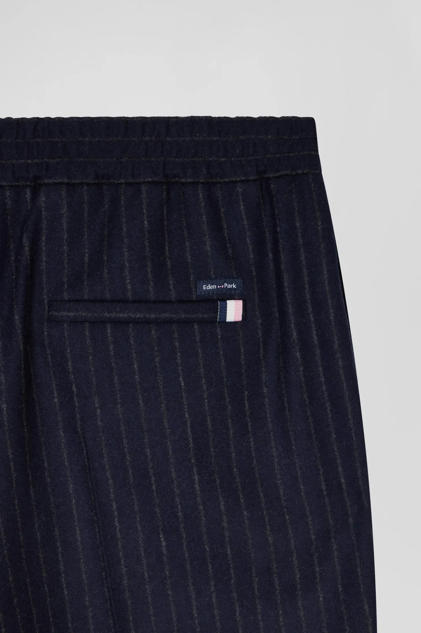 Modern navy blue striped wool trousers