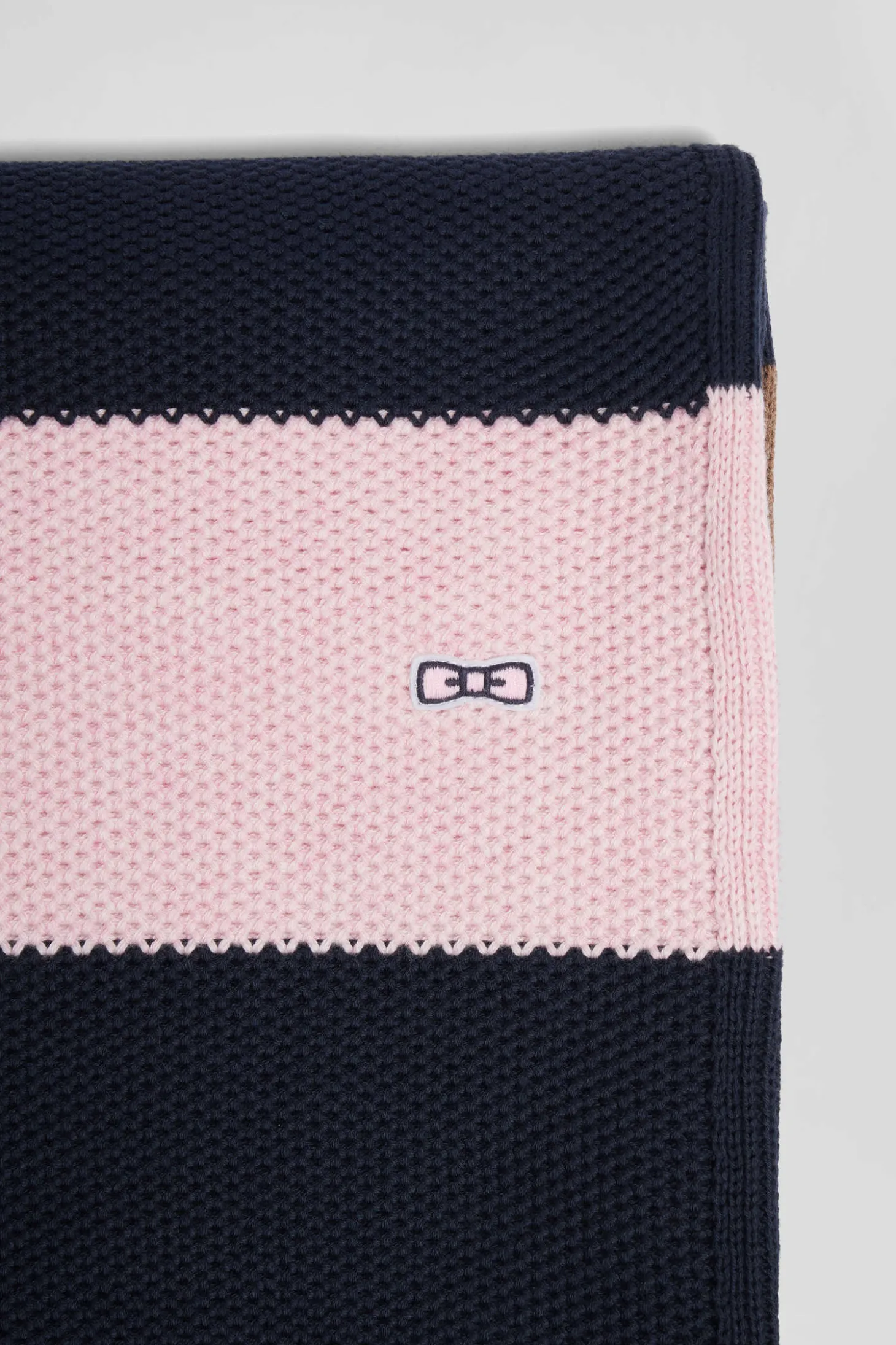 Navy and brown striped cotton scarf