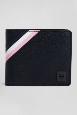Navy bleu Italian-style wallet with tricolour stripes