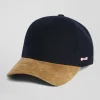 Navy blue and camel wool felt cap