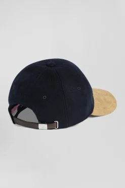 Navy blue and camel wool felt cap