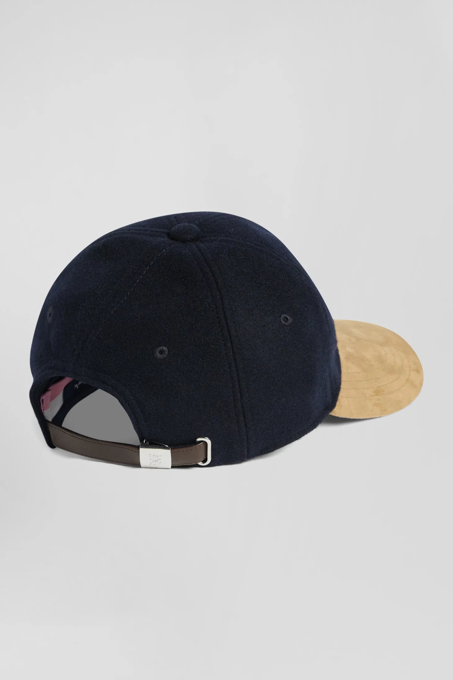 Navy blue and camel wool felt cap