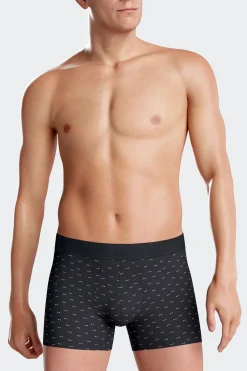 Navy blue and pink stretch cotton boxers with micro bow tie pattern