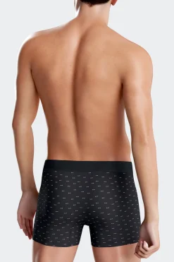 Navy blue and pink stretch cotton boxers with micro bow tie pattern