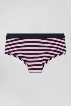 Navy blue and pink striped stretch cotton jersey shorty brief